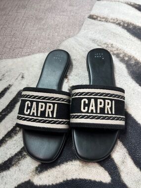 a new day CAPRI Black and Cream Slide Sandals